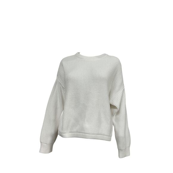 White And Warren White Organic Cotton Ribbed Crewneck Sweater Size M - Picture 2 of 5